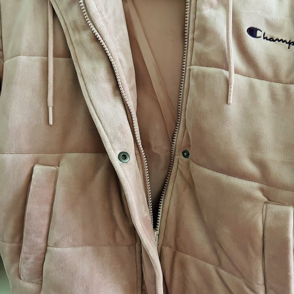CHAMPION Pink Beige Velour Puffer Jacket - S - Picture 3 of 9